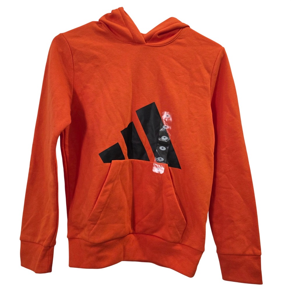 Adidas Youth Medium 10/12 Orange Fleece Hoodie Black Logo Graphic Sweatshirt